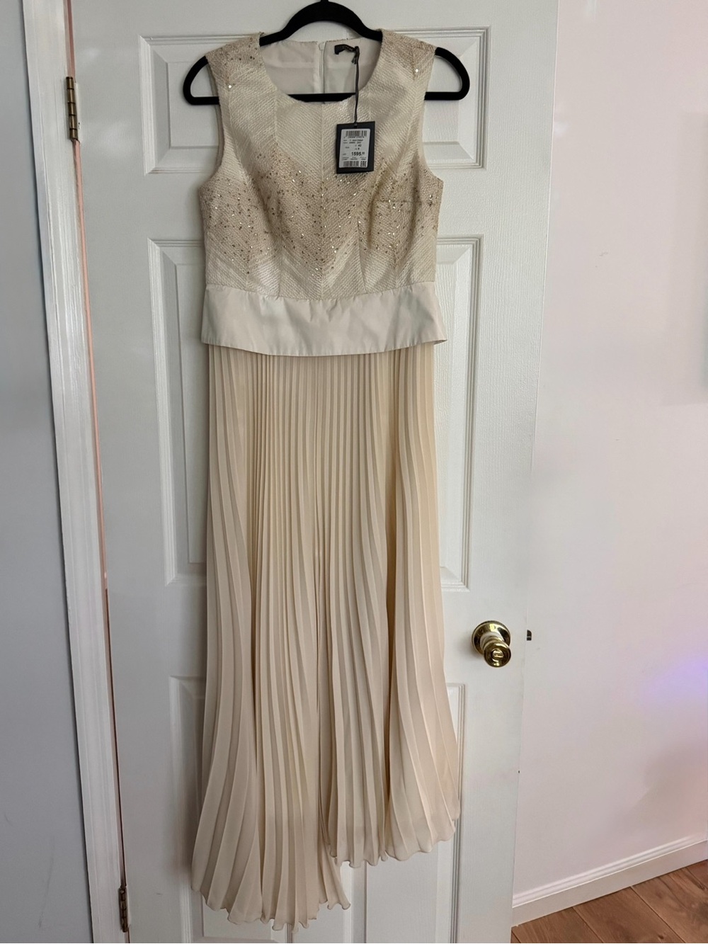 Peserico Cream Beaded Pleated Midi Dress